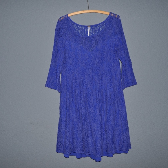 FREE PEOPLE Blue Lace Fit & Flare Skater Dress A3 - Picture 2 of 7